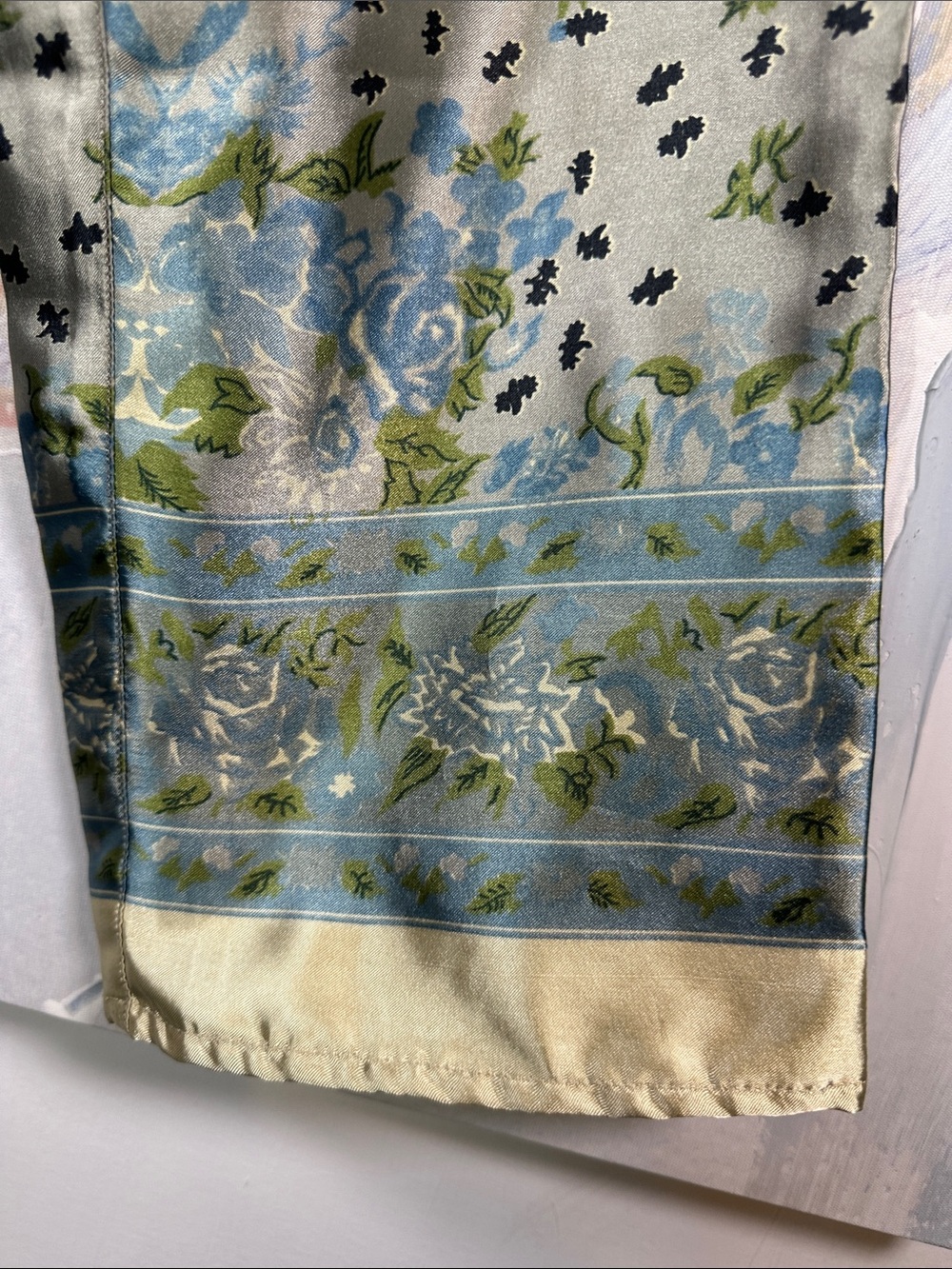 Arden B Floral Satin Bandana Pants XS Blue Green Cropped Straight Leg Y2K trendy - Picture 3 of 9
